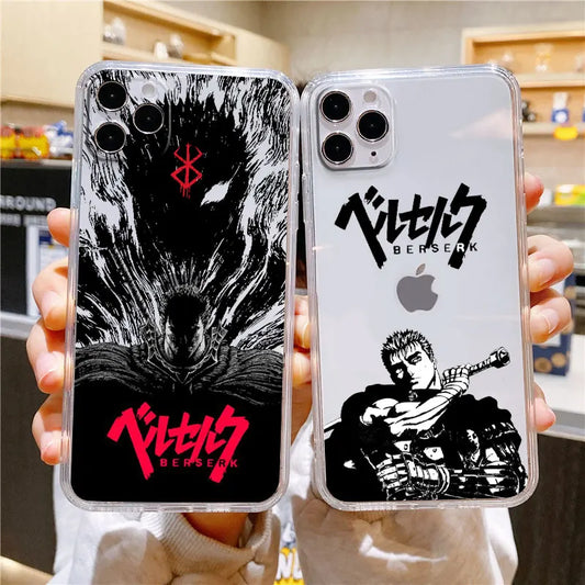 Berserk Anime For iPhone 15 14 13 12 11 Pro Max XS Max X XR 7 8 Plus 6S 5S Shockproof Transparent Phone Case